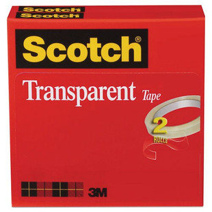 Transparent Tape, 3" Core, 0.5" X 72 Yds, Transparent, 2/pack