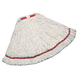 Web Foot Wet Mop, Cotton/synthetic, White, Medium, 1" Green Headband, 6/carton