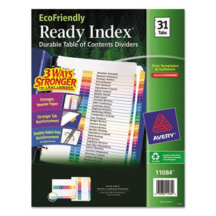 Customizable Table Of Contents Ready Index Dividers With Multicolor Tabs, 31-tab, 1 To 31, 11 X 8.5, White, 1 Set