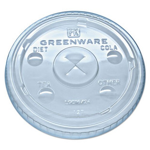 Greenware Cold Drink Lids, Fits 16-18, 24 Oz Cups, X-slot, Clear, 1000/carton