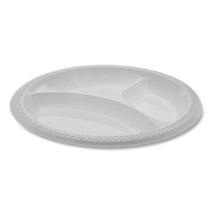 Meadoware® Ops Dinnerware, 3-compartment Plate, 10.25" Diameter, White, 500/carton