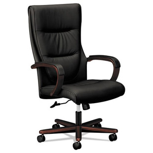 Vl844 Leather High-back Chair, Supports Up To 250 Lbs., Black Seat/mahogany Back, Mahogany Base