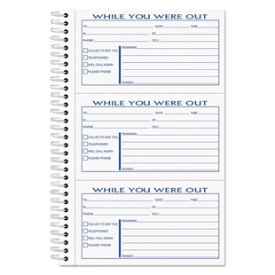 Spiralbound Message Book, 2 5/6 X 5, Carbonless Duplicate, 300 Sets/book