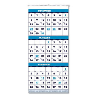 Recycled Three-month Format Wall Calendar, 12.25 X 26, 14-month, 2020-2022