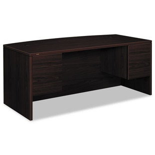 10500 Series Bow Front Desk, 3/4 Height Double Pedestals, 72w X 36d X 29.5h, Mahogany