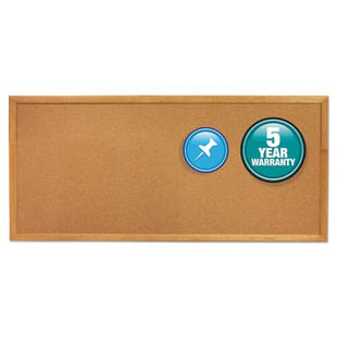 Classic Series Slim Line Cork Bulletin Board, 12 X 36, Oak Finish Frame