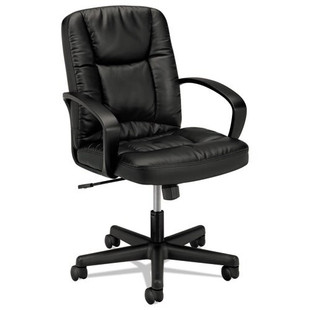 Hvl171 Executive Mid-back Leather Chair, Supports Up To 250 Lbs., Black Seat/black Back, Black Base