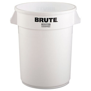 Round Brute Container, Plastic, 32 Gal, White