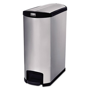 Slim Jim Stainless Steel Step-on Container, End Step Style, 8 Gal, Black