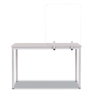 Protector Series Frameless Glass Desktop Divider, 35.4 X 0.16 X 35.4, Clear/aluminum