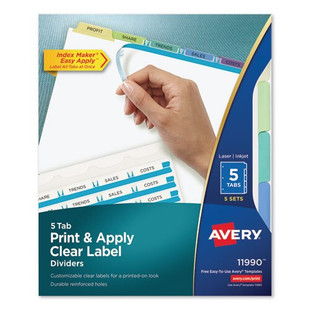 Print And Apply Index Maker Clear Label Dividers, 5 Color Tabs, Letter, 5 Sets