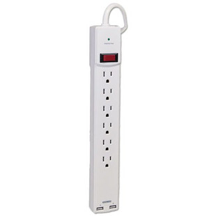 Surge Protector, 6 Outlets/2 Usb Charging Ports, 6 Ft Cord, 1080 Joules, White