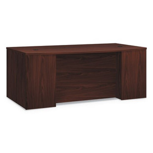 Foundation Breakfront Desk Shell Bow Front, 72w X 42d X 29h, Mahogany