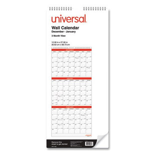 3-month Wall Calender, White/black/red, 12 X 27, 2021