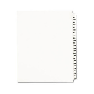 Preprinted Legal Exhibit Side Tab Index Dividers, Avery Style, 25-tab, 351 To 375, 11 X 8.5, White, 1 Set
