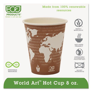 World Art Renewable Compostable Hot Cups, 8 Oz., 50/pk, 20 Pk/ct
