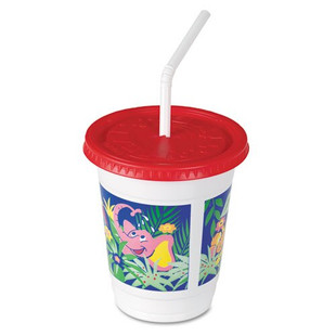 Plastic Kids' Cups With Lids/straws, 12 Oz, Jungle Print