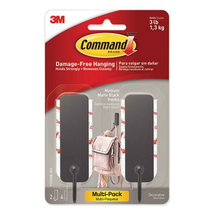 Decorative Hooks, Medium, Matte Black, 2 Hook And 4 Strips/pack