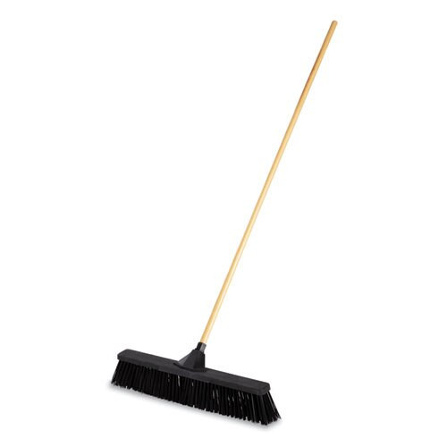 Push Brooms, 24" Brush, Pp Bristles, For Rough Floor Surfaces, 62" Wood Handle, Black Push Brooms, 24" Brush, Pp Bristles, For Rough Floor Surfaces, 62" Wood Handle, Black