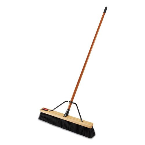 Push Brooms, 24" Brush, Pp Bristles, For Rough Floor Surfaces, 62" Wood Handle, Black Push Brooms, 24" Brush, Pp Bristles, For Rough Floor Surfaces, 62" Wood Handle, Black