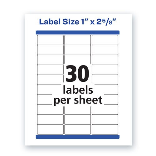Waterproof Address Labels With Trueblock And Sure Feed, Laser Printers, 1 X 2.63, White, 30/sheet, 500 Sheets/box Waterproof Address Labels With Trueblock And Sure Feed, Laser Printers, 1 X 2.63, White, 30/sheet, 500 Sheets/box