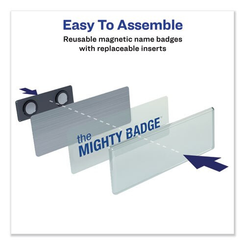 The Mighty Badge Name Badge Holder Kit, Horizontal, 3 X 1, Inkjet, Silver, 4 Holders/32 Inserts The Mighty Badge Name Badge Holder Kit, Horizontal, 3 X 1, Inkjet, Silver, 4 Holders/32 Inserts