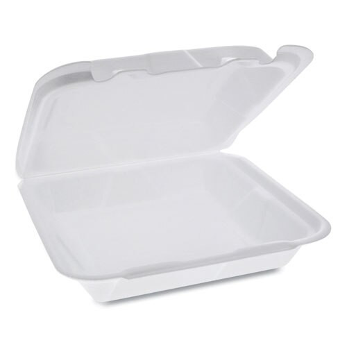 Foam Hinged Lid Containers, Dual Tab Lock Happy Face, 8 X 7.75 X 2.25, 1-compartment, White, 200/carton Foam Hinged Lid Containers, Dual Tab Lock Happy Face, 8 X 7.75 X 2.25, 1-compartment, White, 200/carton