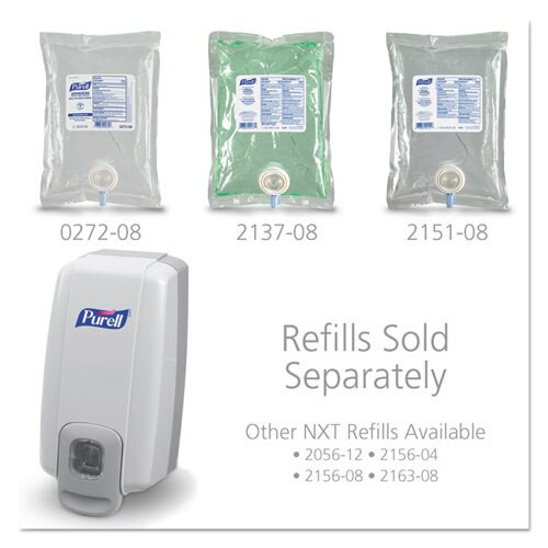 Nxt Space Saver Dispenser, 1000 Ml, 5.13" X 4" X 10", White/gray Nxt Space Saver Dispenser, 1000 Ml, 5.13" X 4" X 10", White/gray