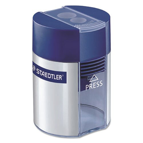 Handheld Manual Double-hole Plastic Sharpener, 1.57" X 1.65" X 2.2", Blue/silver, 6/box Handheld Manual Double-hole Plastic Sharpener, 1.57" X 1.65" X 2.2", Blue/silver, 6/box