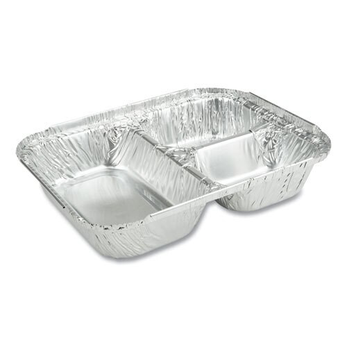 3-compartment Oblong Aluminum Foil Container, 23 Oz, 6.56 X 8.69 X 1.81, 500/carton 3-compartment Oblong Aluminum Foil Container, 23 Oz, 6.56 X 8.69 X 1.81, 500/carton