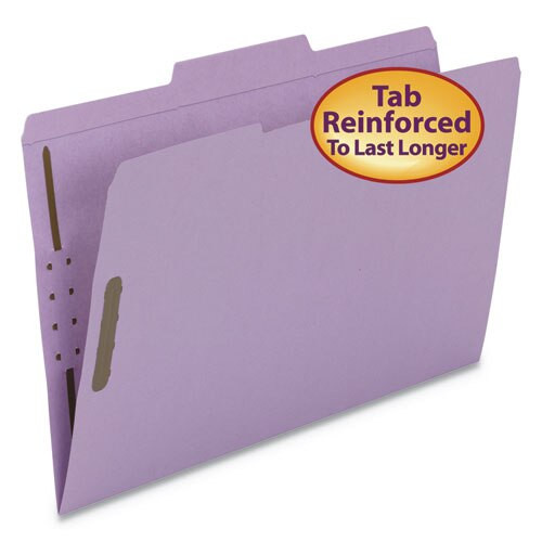 Top Tab Colored 2-fastener Folders, 1/3-cut Tabs, Legal Size, Lavender, 50/box
