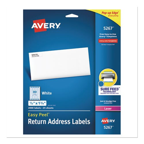 Easy Peel White Address Labels W/ Sure Feed Technology, Laser Printers, 0.5 X 1.75, White, 80/sheet, 25 Sheets/pack Easy Peel White Address Labels W/ Sure Feed Technology, Laser Printers, 0.5 X 1.75, White, 80/sheet, 25 Sheets/pack