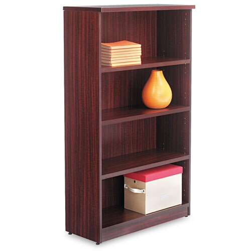 Alera Valencia Series Bookcase, Four-shelf, 31 3/4w X 14d X 54 7/8h, Mahogany Alera Valencia Series Bookcase, Four-shelf, 31 3/4w X 14d X 54 7/8h, Mahogany