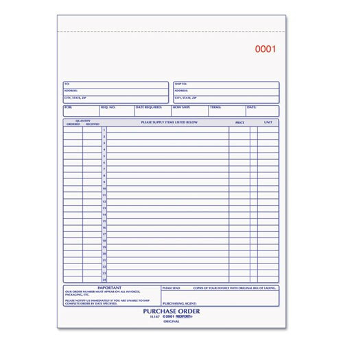 Purchase Order Book, 8 1/2 X 11, Letter, Three-part Carbonless, 50 Sets/book Purchase Order Book, 8 1/2 X 11, Letter, Three-part Carbonless, 50 Sets/book
