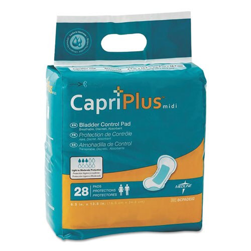 Capri Plus Bladder Control Pads, Extra Plus, 6.5" X 13.5", 28/pack Capri Plus Bladder Control Pads, Extra Plus, 6.5" X 13.5", 28/pack