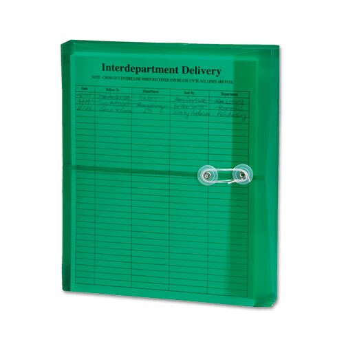 Poly String & Button Interoffice Envelopes, String & Button Closure, 9.75 X 11.63, Transparent Green, 5/pack