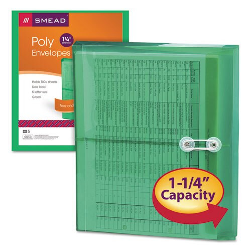 Poly String & Button Interoffice Envelopes, String & Button Closure, 9.75 X 11.63, Transparent Green, 5/pack