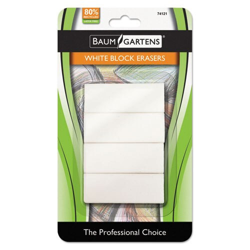 Block Eraser, Rectangular, Medium, White, Latex-free Polymer, 4/pack Block Eraser, Rectangular, Medium, White, Latex-free Polymer, 4/pack