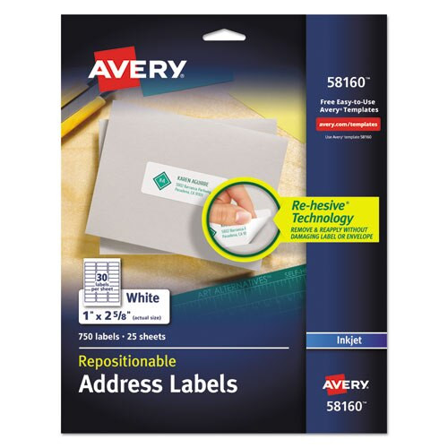 Repositionable Address Labels W/surefeed, Inkjet/laser, 1 X 2 5/8, White, 750/bx Repositionable Address Labels W/surefeed, Inkjet/laser, 1 X 2 5/8, White, 750/bx