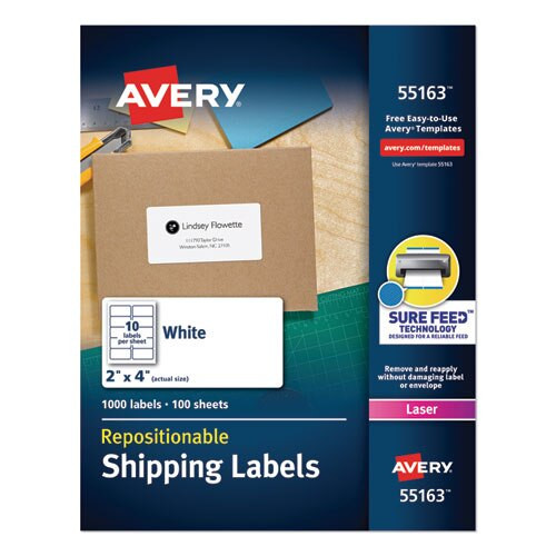 Repositionable Address Labels W/surefeed, Inkjet/laser, 1 X 2 5/8, White, 750/bx Repositionable Address Labels W/surefeed, Inkjet/laser, 1 X 2 5/8, White, 750/bx