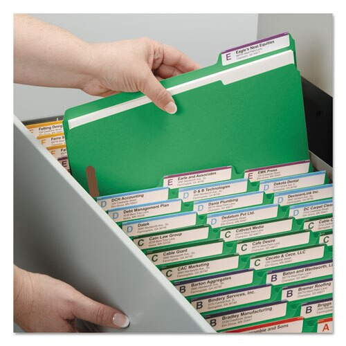 Top Tab Colored 2-fastener Folders, 1/3-cut Tabs, Letter Size, Green, 50/box Top Tab Colored 2-fastener Folders, 1/3-cut Tabs, Letter Size, Green, 50/box