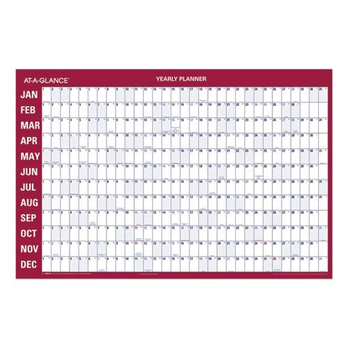 Horizontal Erasable Wall Planner, 36 X 24, White/red, 2021 Horizontal Erasable Wall Planner, 36 X 24, White/red, 2021
