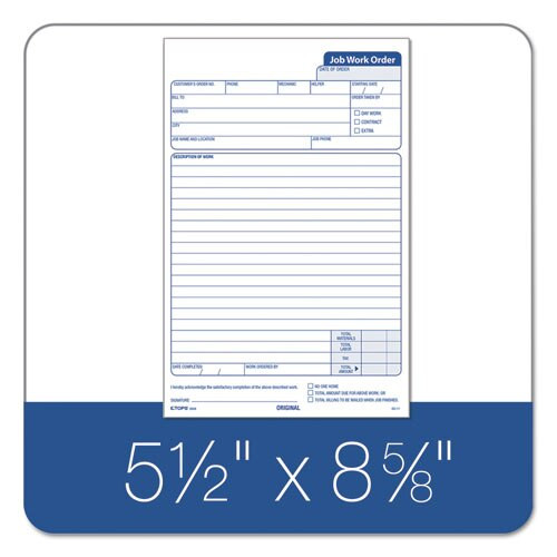 Snap-off Job Work Order Form, 5 2/3" X 8 5/8", Three-part Carbonless, 50 Forms Snap-off Job Work Order Form, 5 2/3" X 8 5/8", Three-part Carbonless, 50 Forms