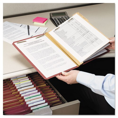 Pressboard Classification Folders With Safeshield Coated Fasteners, 2/5 Cut, 2 Dividers, Letter Size, Red, 10/box Pressboard Classification Folders With Safeshield Coated Fasteners, 2/5 Cut, 2 Dividers, Letter Size, Red, 10/box