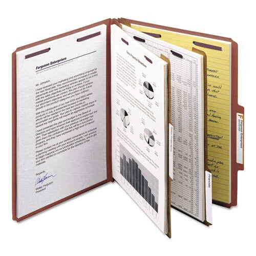 Pressboard Classification Folders With Safeshield Coated Fasteners, 2/5 Cut, 2 Dividers, Letter Size, Red, 10/box Pressboard Classification Folders With Safeshield Coated Fasteners, 2/5 Cut, 2 Dividers, Letter Size, Red, 10/box
