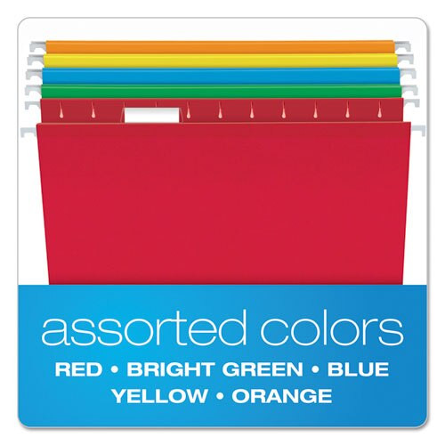 Colored Reinforced Hanging Folders, Letter Size, 1/5-cut Tab, Assorted, 25/box Colored Reinforced Hanging Folders, Letter Size, 1/5-cut Tab, Assorted, 25/box