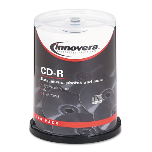 Cd-r Discs, Hub Printable, 700mb/80min, 52x, Spindle, Matte White, 100/pack