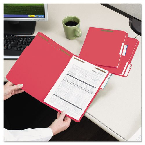 Top Tab Colored 2-fastener Folders, 1/3-cut Tabs, Letter Size, Red, 50/box