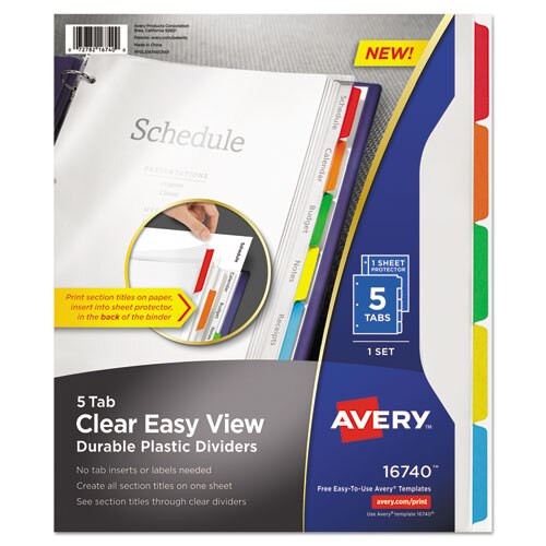 Clear Easy View Plastic Dividers With Multicolored Tabs And Sheet Protector, 5-tab, 11 X 8.5, Clear, 1 Set Clear Easy View Plastic Dividers With Multicolored Tabs And Sheet Protector, 5-tab, 11 X 8.5, Clear, 1 Set