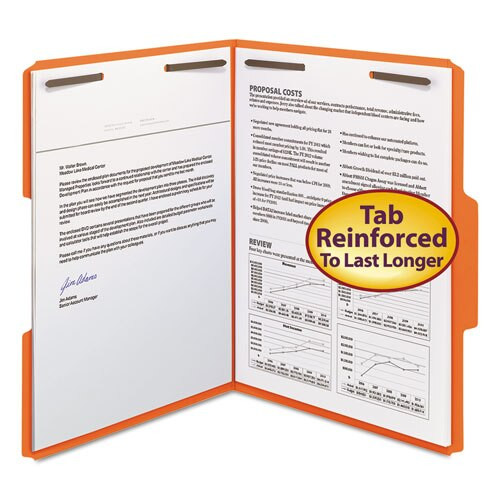 Top Tab Colored 2-fastener Folders, 1/3-cut Tabs, Letter Size, Orange, 50/box Top Tab Colored 2-fastener Folders, 1/3-cut Tabs, Letter Size, Orange, 50/box